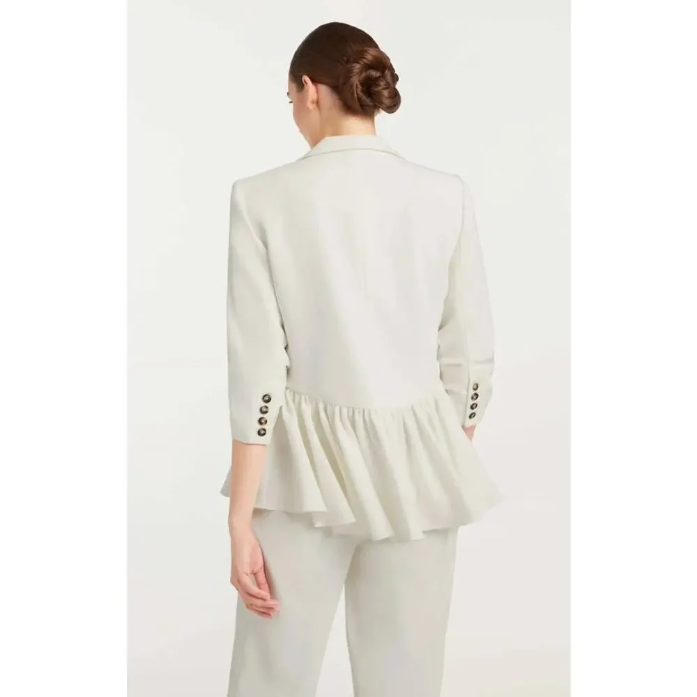 Cinq á Sept Kourtney White Ruffle Blazer Ivory 6 Small Single Breasted Peplum - Picture 5 of 9